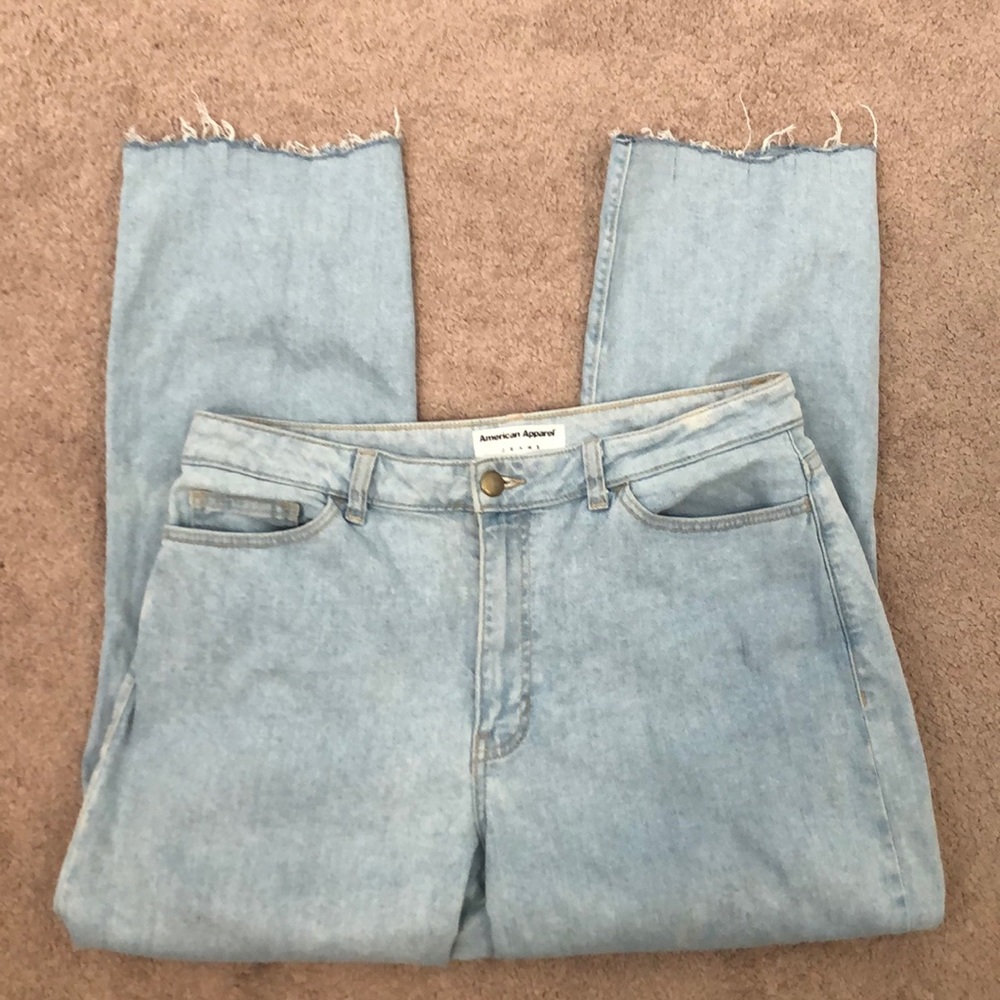 American Apparel Cropped Light Wash Mom Jeans